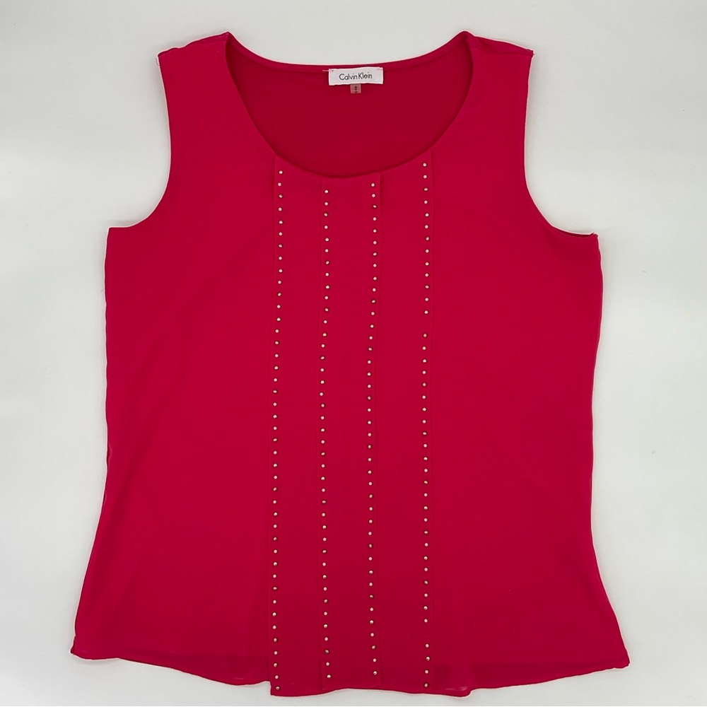 Calvin Klein Women's Hot Pink Stud-Trim Sleeveless Top